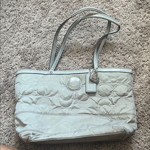 Coach F1668 Quilted Shoulder Bag in Light Gray